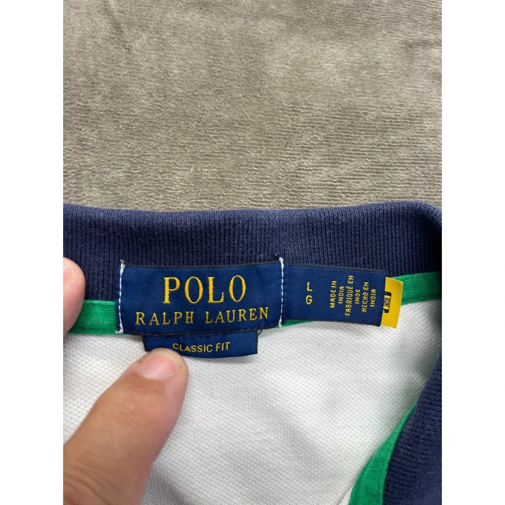 Polo Ralph Lauren Mens Classic Fit Big Pony Polo Shirt White‎ Navy Blue Large